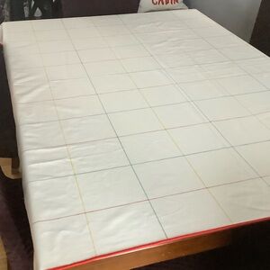 Vintage White Tablecloth with Subtle Multicolor Lines